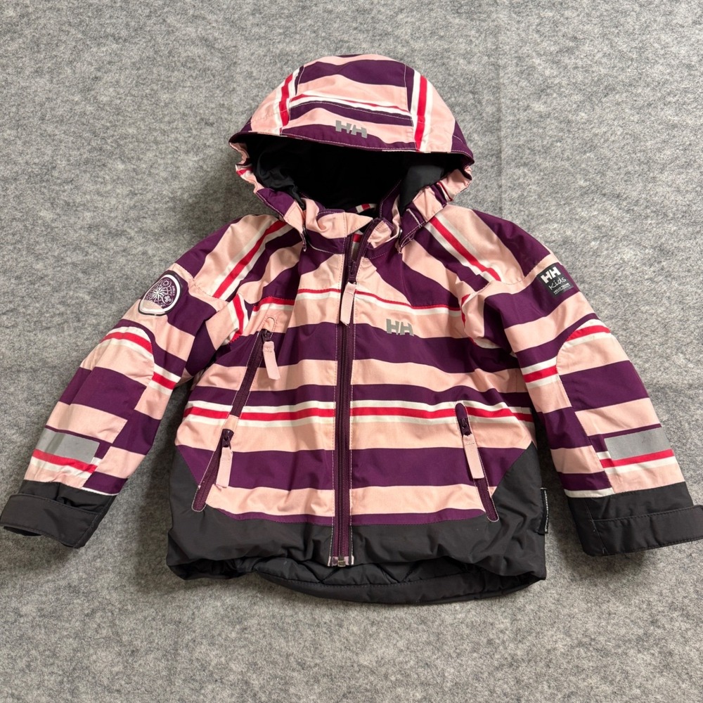 Helly Hansen Kids Ski Jacket Girls 86/1 Pink Striped‎ Waterproof Insulated Snow